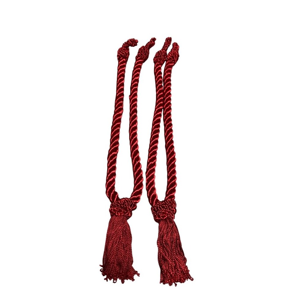 Set Of 4 Red Twisted Curtain Tie Backs with Tassels 12" Long Set of 2